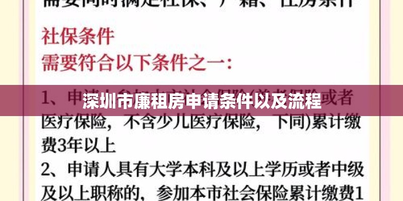 深圳市廉租房申请条件以及流程