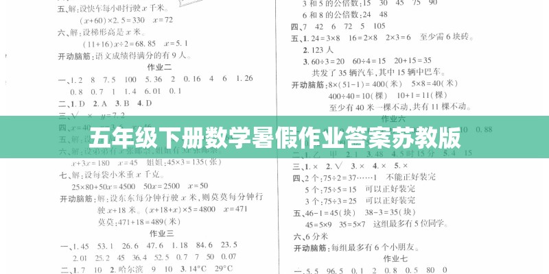 五年级下册数学暑假作业答案苏教版 五年级下册数学暑假作业答案苏教版