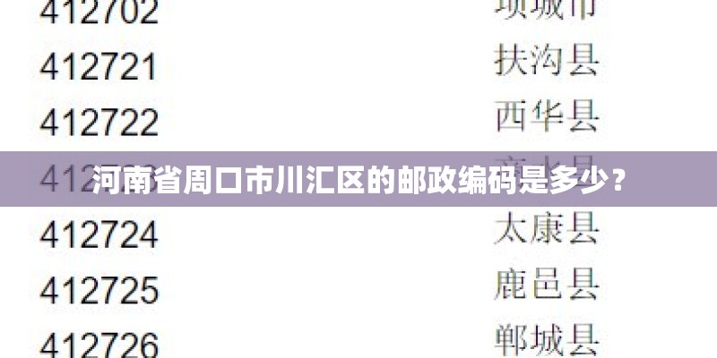 河南省周口市川汇区的邮政编码是多少？