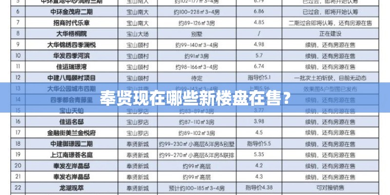 奉贤现在哪些新楼盘在售？