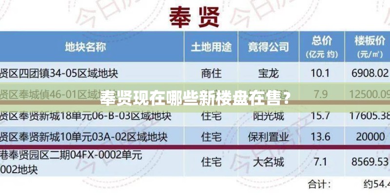 奉贤现在哪些新楼盘在售？